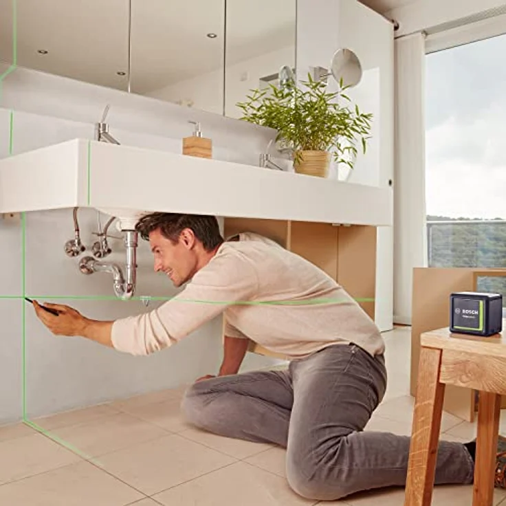 Bosch Kreuzlinienlaser Quigo green (2x Batterien, grüne Laserdiode, Arbeitsbereich: 12 Meter, im Karton, Grün Laser) – Bild 6