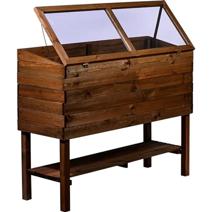 dobar® Großes Hochbeet Massivholz mit Ablage inklusive Pflanzfolie - Erhöhter Pflanzkasten 100 L - 117 x 40 x 80 cm - Dunkelbraun – Bild 5