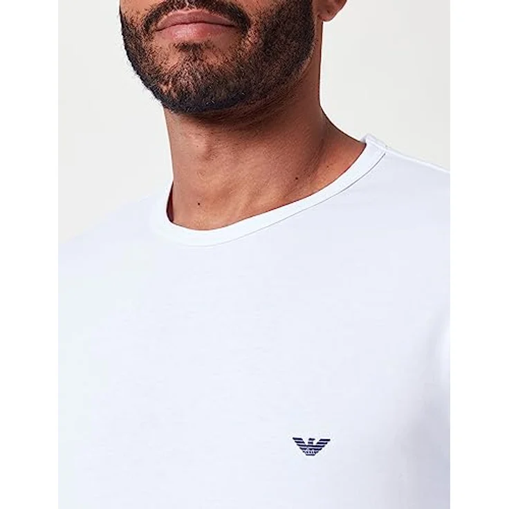 Emporio Armani, Herren T-Shirt Casual, elastischer Baumwoll-Single-Jersey, Weiss, 2er Pack, (S) – Bild 3