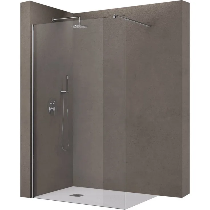 doporro Walk-in-Dusche Duschwand für Dusche Duschkabine Duschabtrennung 10mm ESG NANO, Einscheibensicherheitsglas, Klarglas, rechteckiger Stabilisator aus Edelstahl, variabler Wandabstand 70−120 cm