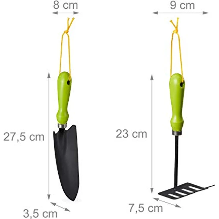 relaxdays Gartenhacke Gartenwerkzeug Set 4-teilig, ergonomische Griffe, Aufhängung, 460 g, Eisen-Kunststoff, bunt – Bild 6