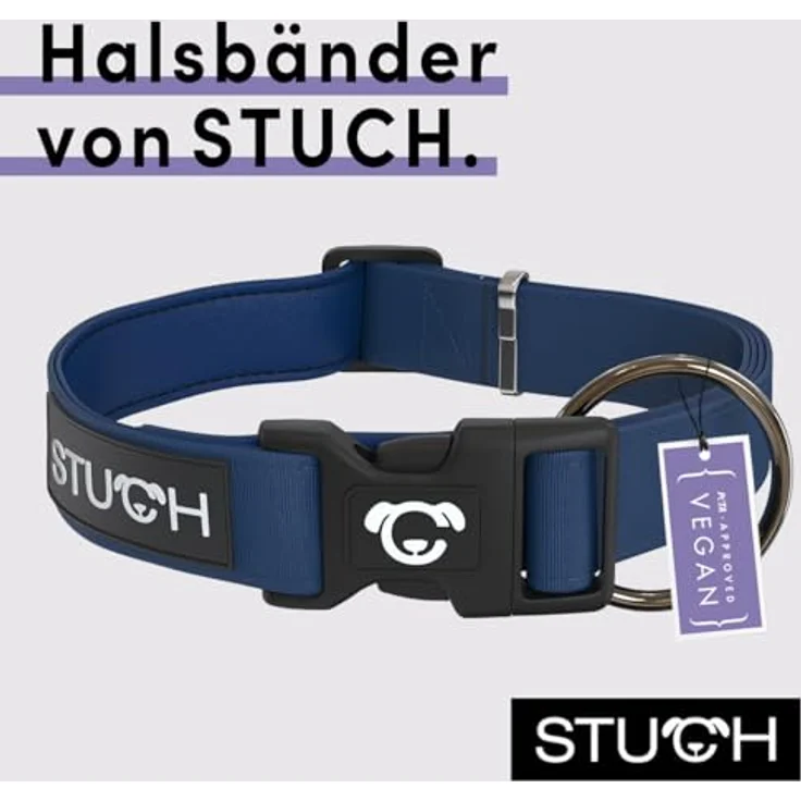 STUCH Hundehalsband - Verstellbares und Gepolstertes Nylon Hunde Halsband - Für kleine, mittlere und große Hunde, Dunkelblau, Größe S (1,5cm x 28-45cm) – Bild 2