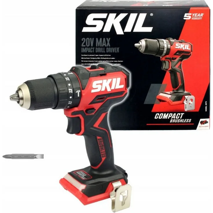 SKIL Akku-Bohrschrauber 3075 CA, 20 V, (Set) - 20V Akku-Schlagbohrmaschine mit Zweiganggetriebe, LED-Arbeitsstrahler und bürstenlosem Motor
