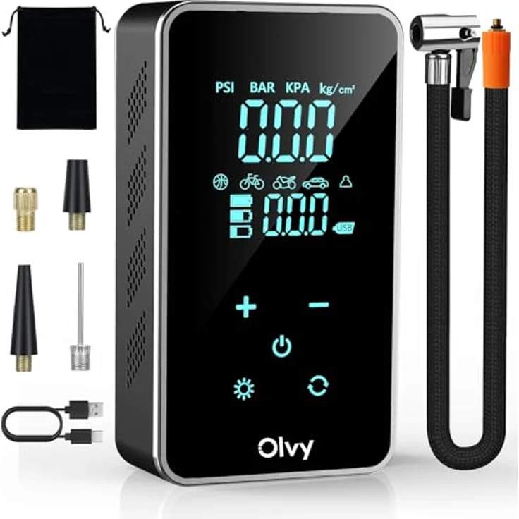 Olvy Elektrische Luftpumpe, Tragbare Reifenpumpe mit 7000 mAh Akku für schnelles Aufpumpen, universelle Kompatibilität – Bild 1