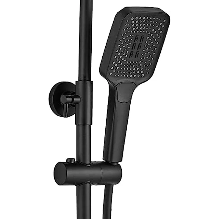 Rea Duschsystem HELIX Black, Duschset mit Duscharmatur, Regendusche 20 x 30 cm, Messing, Duschgarnitur für Badezimmer (Schwarz) – Bild 4
