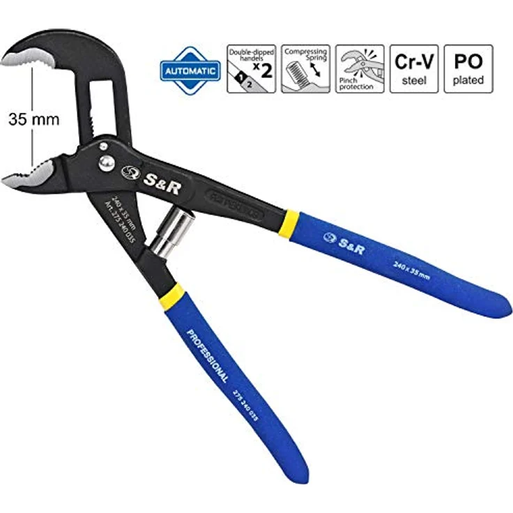 S&R Automatische Wasserpumpenzange mit Schnellspannmechanismus, 240mm, CR-V, rutschfeste Griffe – Bild 2