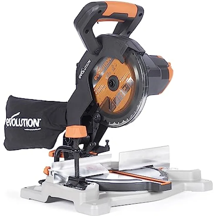 Evolution Power Tools R185CMS Li, Akku-Gehrungs- und Kappsäge mit 850 W, 185 mm TCT-Sägeblatt, 45° Gehrungsschnitte, 45° Fasen-, 3 Jahre Garantie