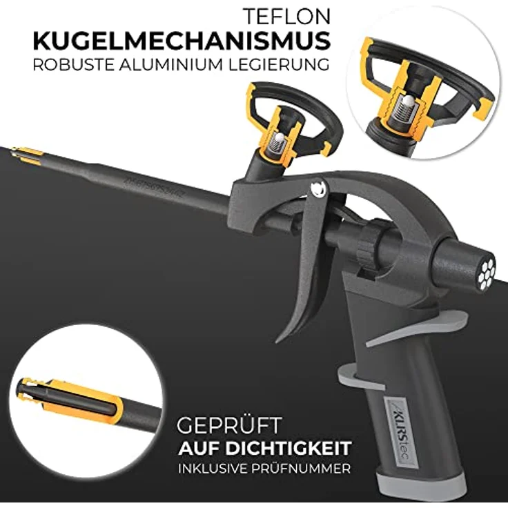 KLRStec Bauschaumpistole PU Schaumpistole Teflon beschichtet (PTFE) - Profi Montagepistole mit Einhandjustierung (1k & 2k 750ml) - inkl. Zubehör – Bild 3