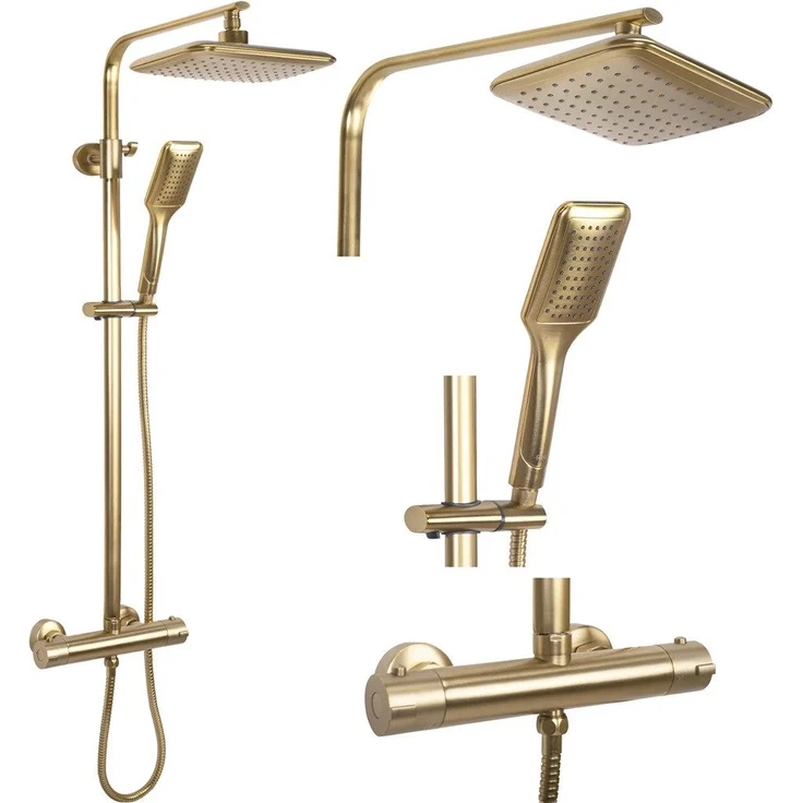 wohnwerk.idee Duschsystem Duschgarnitur Dusche mit Thermostat Tomm Gold Matt, 2 Strahlart(en)