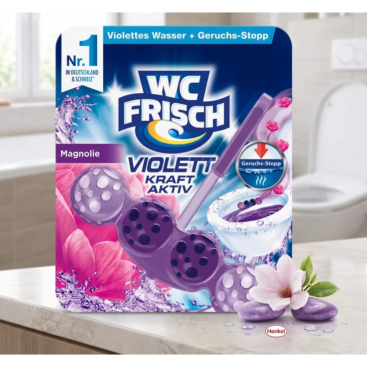 WC Frisch WC-Stein Violett Magnolie, 4-fach Aktivstoff-Kombination mit Geruchs-Stopp Effekt, für bis zu 250 Spülungen