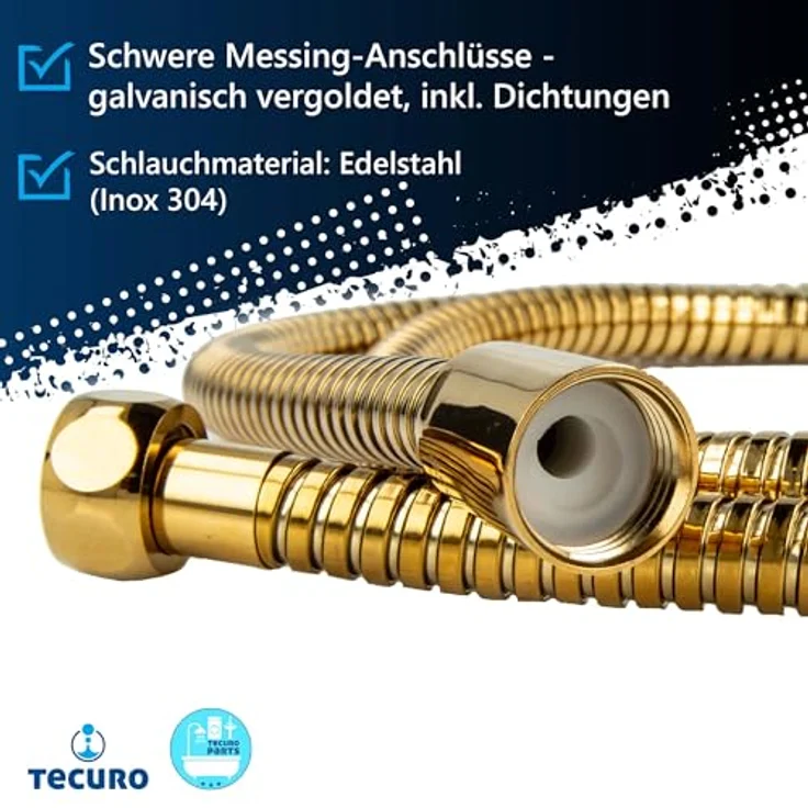 tecuro Brauseschlauch Metall, Duschschlauch mit goldoptischer Oberfläche, 1,50 m, doppelt gewickelt – Bild 3