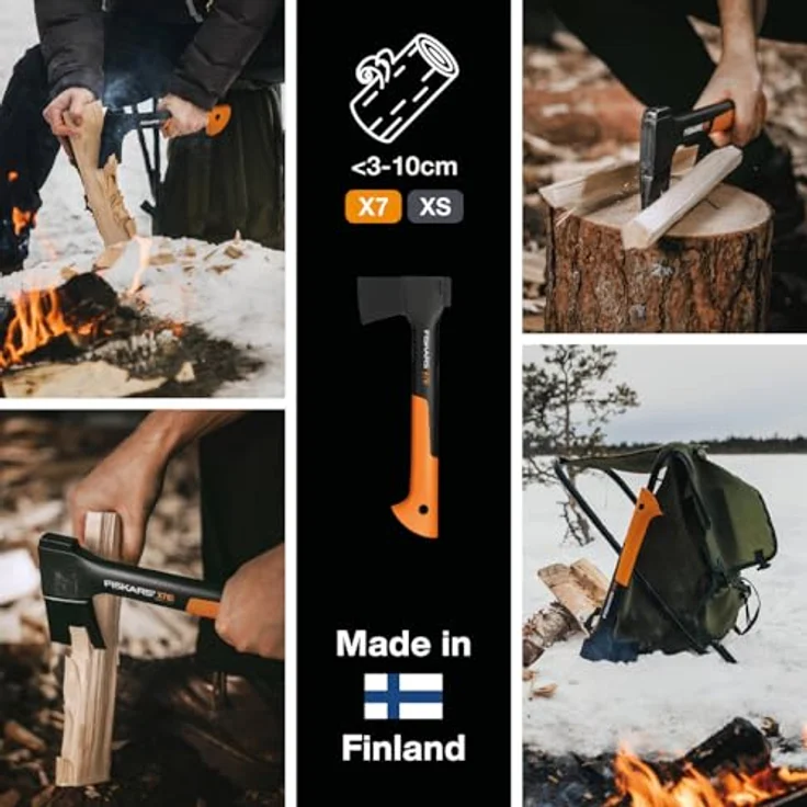 Fiskars Set Universalaxt X7-XS, Mit Axt- und Messerschärfer, Länge: 35,5 cm, Schwarz-Orange, 1020183 (Limitierte Auflage) – Bild 3