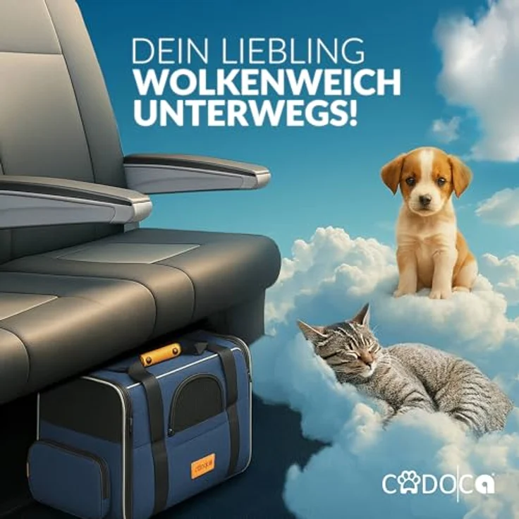 Cadoca Tiertransportbox, faltbare Transporttasche für Hund und Katze, blauer Stoff, mit wendbarem Liegekissen, Reflektoren und faltbarem Trinknapf – Bild 9