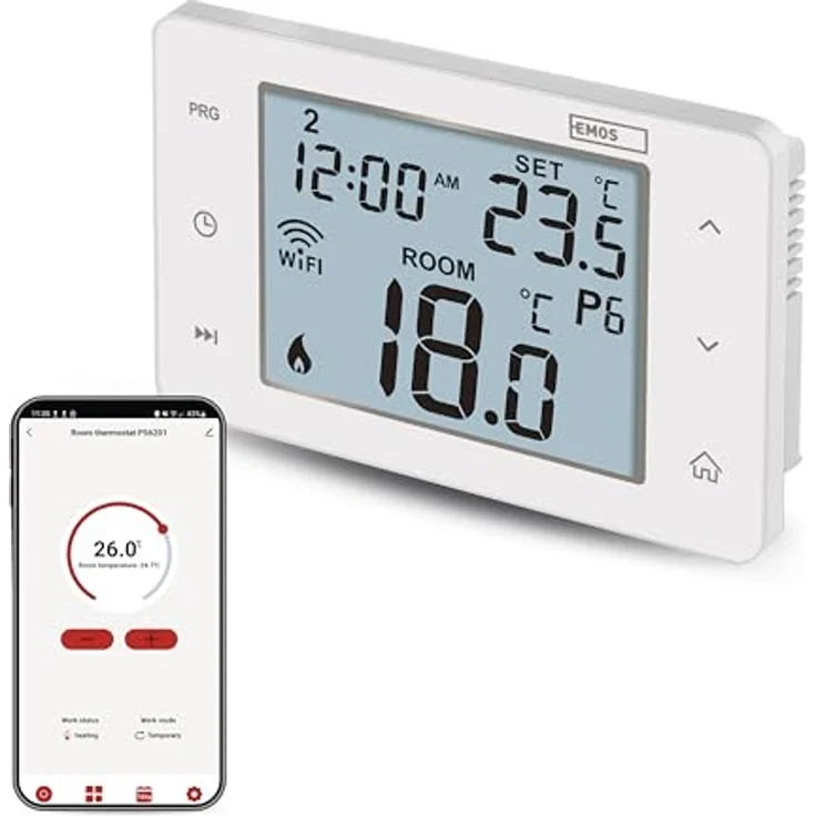 EMOS GoSmart P56201, Smart Home Raumthermostat mit App, WiFi, energiesparend, Tuya, Google Assistant und Alexa kompatibel, weiß – Bild 1