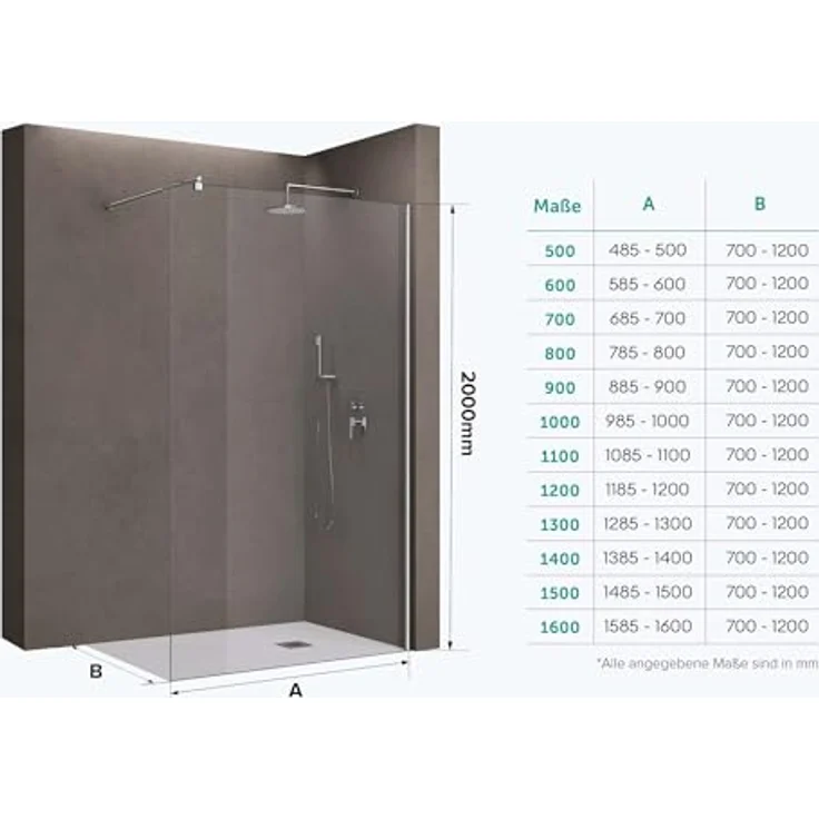 doporro Walk-in-Dusche Duschwand für Dusche Duschkabine Duschabtrennung 10mm ESG NANO, Einscheibensicherheitsglas, Klarglas, rechteckiger Stabilisator, variabler Wandabstand 70-120 cm – Bild 8