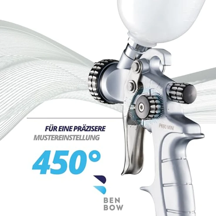 BenBow Lackierpistole PK60 HVLP Mini 0,8 mm Düse + 100 ml Fließbecher - Effizient, präzise und vielseitig einsetzbar - Aluminium Gehäuse, hohe Sprühqualität (Blau) – Bild 5
