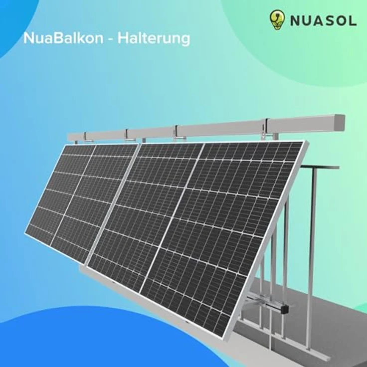 NuaSol Balkonkraftwerkhalterung Geländer Befestigung für 2 Solarmodule und ein Wechselrichter Photovoltaik | Eckig | Neigungswinkel 0° & 25-45° | Geländerbreite bis 80x80mm | Silber – Bild 4