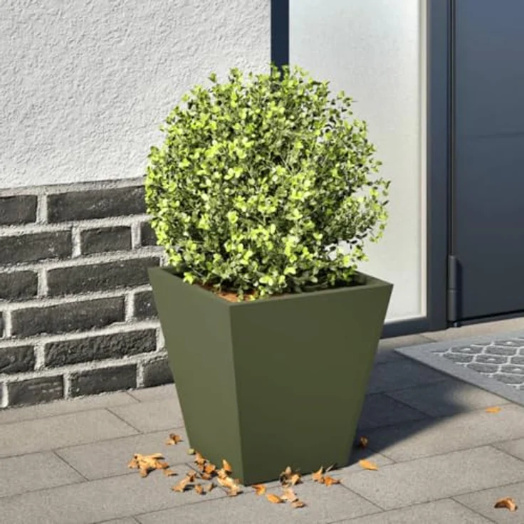 vidaXL Pflanzkübel Olivgrün 30x30x30 Stahl, Stabiles Material, Viel Platz, Vielseitig einsetzbar – Bild 2