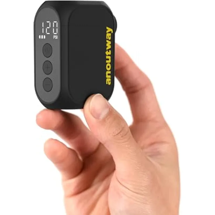 anoutway Tiny Pump AT1 PRO, Mini-Fahrradpumpe elektrisch mit digitalem Manometer, automatische Abschaltung, 2-in-1 Ventil für Mountainbike und Rennrad
