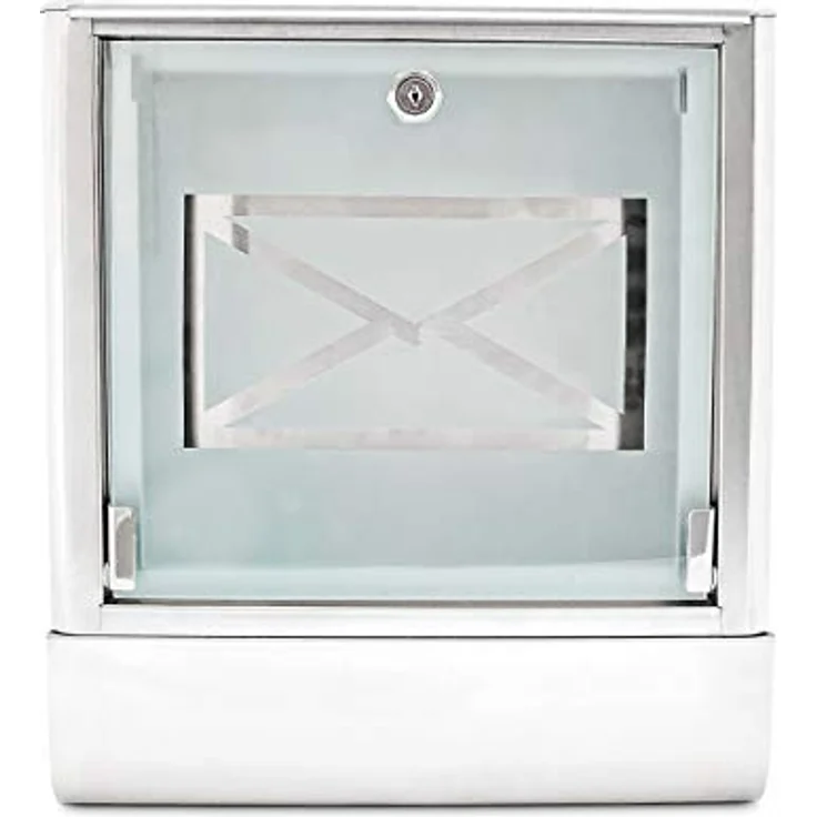 Relaxdays Briefkasten mit Zeitungsfach, Postkasten aus Edelstahl und Glas, Mit Motiv, HBT: ca. 40 x 35 x 14 cm, silber - grau – Bild 4