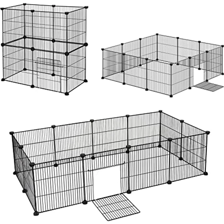 EUGAD Freigehege für Kaninchen 36cm hoch Indoor, Freilaufgehege Kaninchen draußen, Meerschweinchen gehege innen, Kleintiergehege Metallgitter, Gehege für Kleintiere DIY 142x36x72cm L – Bild 5