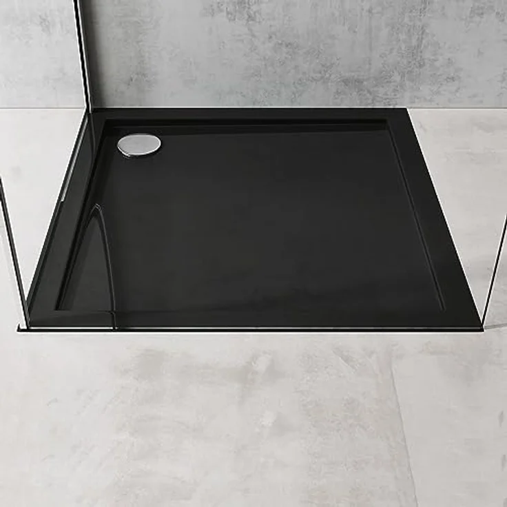 doporro Duschwanne Duschtasse flach aus Acryl DIN-Anschlüsse Faro1, Quadratusch, edles Design mit reibungslosem Abfluss, Weiß – Bild 3