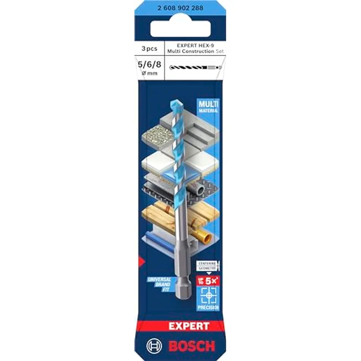 BOSCH EXPERT HEX-9 Multi Construction Bohrer-Set, 3-tlg. D= 5/6/8 mm, präzise Zentrierspitze für verschiedene Materialien – Bild 2