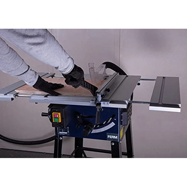 FERM Tischkreissäge 250mm - 1800 Watt - Ausziehbare Aluminium Arbeitstisch - Vakuum-Adapter - Winkelanschlag und Parallelführung - Inkl. T40 (TCT) Sägeblatt – Bild 3