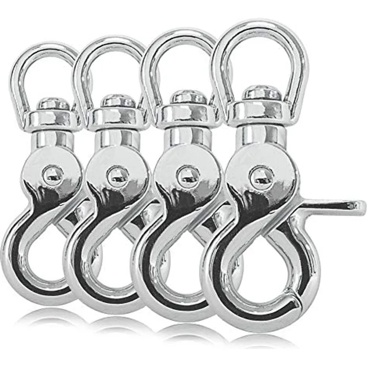 Ganzoo © Scheren-Karabiner Haken mit Dreh-Gelenk/Dreh-Kopf für Hunde-Leine/Hals-Band 4er Set, legierter Stahl 61 mm Länge, auch für Paracord 550 / Schlüssel-Anhänger, Farbe: Silber