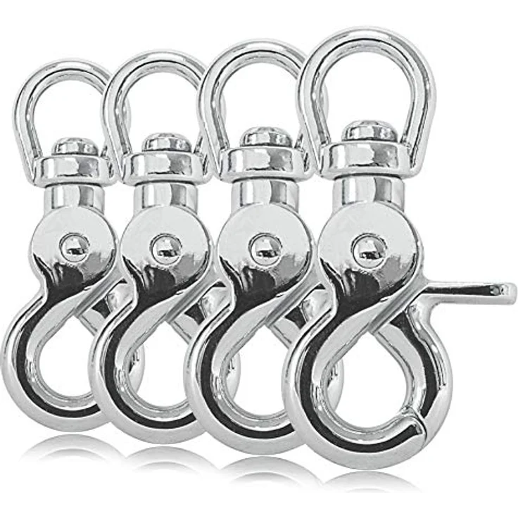 Ganzoo © Scheren-Karabiner Haken mit Dreh-Gelenk/Dreh-Kopf für Hunde-Leine/Hals-Band 4er Set, legierter Stahl 61 mm Länge, auch für Paracord 550 / Schlüssel-Anhänger, Farbe: Silber – Bild 1