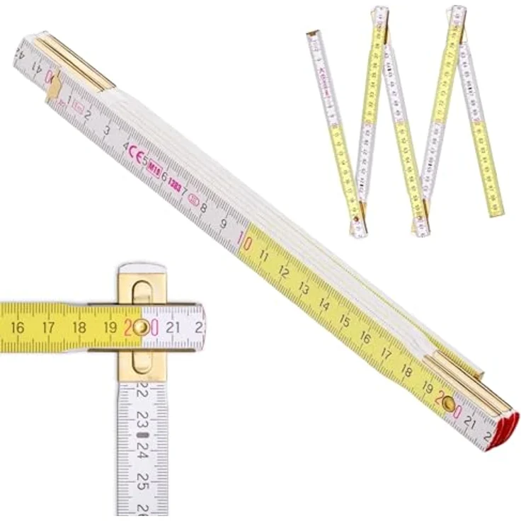 M METRIE Metrie™ PERFEKT 5 Zollstock, 1m Gliedermaßstab in Weiß/Gelb mit Duplex Teilung, 20 Stück, robuste Stahlgelenke mit Messing-Finish, Hergestellt in der EU – Bild 1