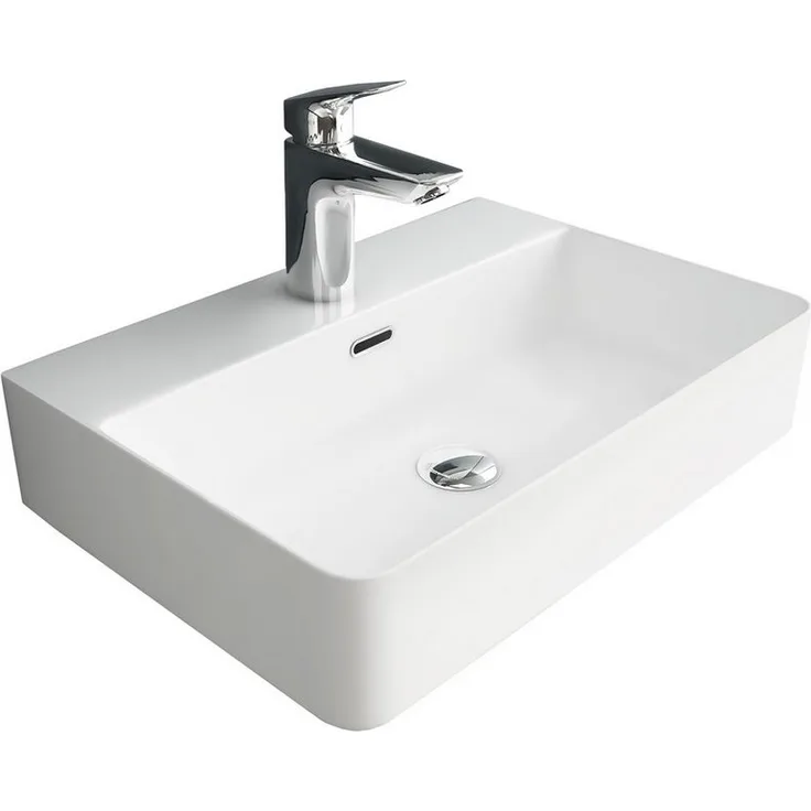 Alpenberger Waschbecken 60 cm Breit - Aufsatzwaschbecken Eckig mit Nano - Weiß, pflegeleicht durch Lotus Effekt, mit Überlauf und Hahnloch - Preisvergleich
