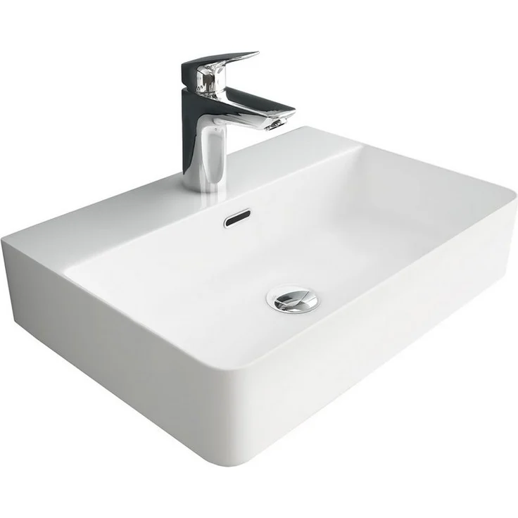 Alpenberger Waschbecken 60 cm Breit - Aufsatzwaschbecken Eckig mit Nano - Weiß, pflegeleicht durch Lotus Effekt, mit Überlauf und Hahnloch - Preisvergleich