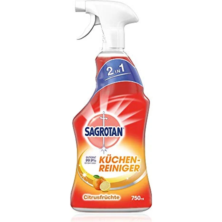SAGROTAN Küchen-Allzweckreiniger Zitrone, 750ml Sprühflasche mit Desinfektionsmittel für hygienische Sauberkeit – Bild 1