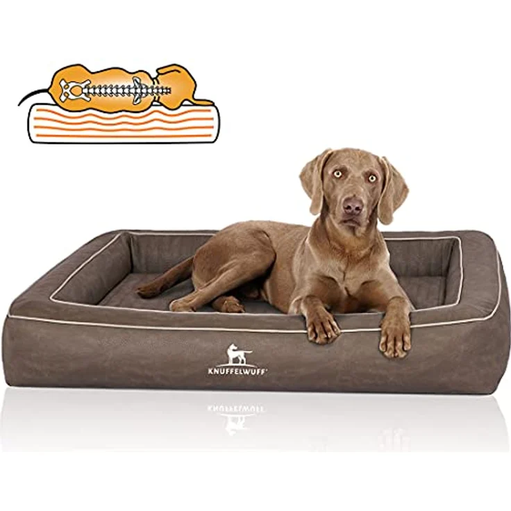 Knuffelwuff Orthopädisches Hundebett aus Laser gestepptem Kunstleder Montego M-L 85 x 65cm Braungrau – Bild 1