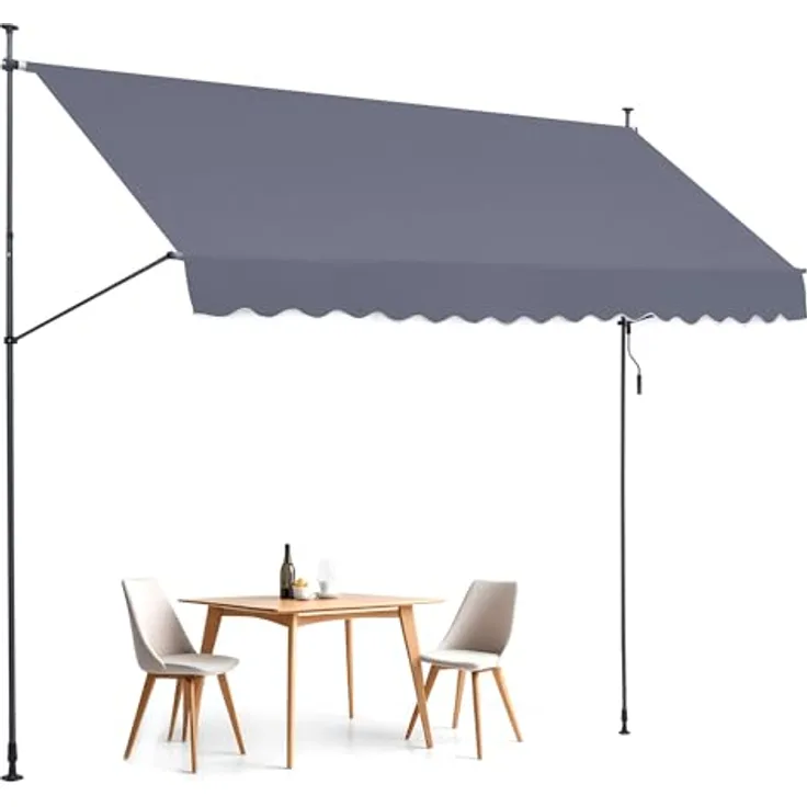 VEVOR Klemmmarkise 400 x 120 cm, Balkonmarkise mit Handkurbel und wasserdichter PU-Beschichtung, Grau