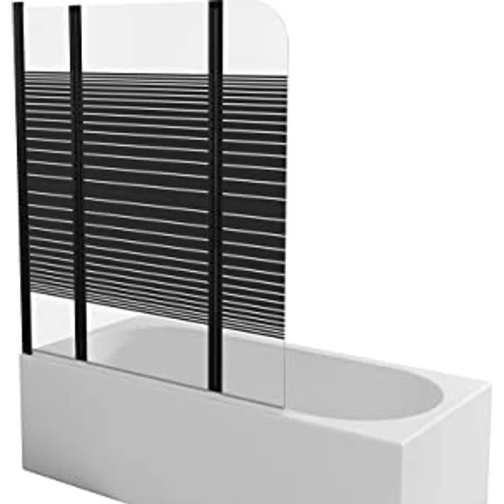 Marwell Black Lines Badewannenaufsatz 125 x 140 cm Duschwand für Badewanne 3-teilig faltbar in matt schwarz - Duschabtrennung aus 4 mm starken Einscheibensicherheitsglas – Bild 1