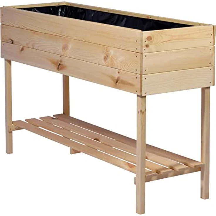 dobar® 58175FSCe breites Hochbeet XL aus Holz |Erhöhtes Gemüsebeet | Kräuterbeet aus Holz | Pflanzkasten für Balkon/Garten/Terrasse | Salatbeet für die Anzucht | 117 x 40 x 78 cm | Natur – Bild 2