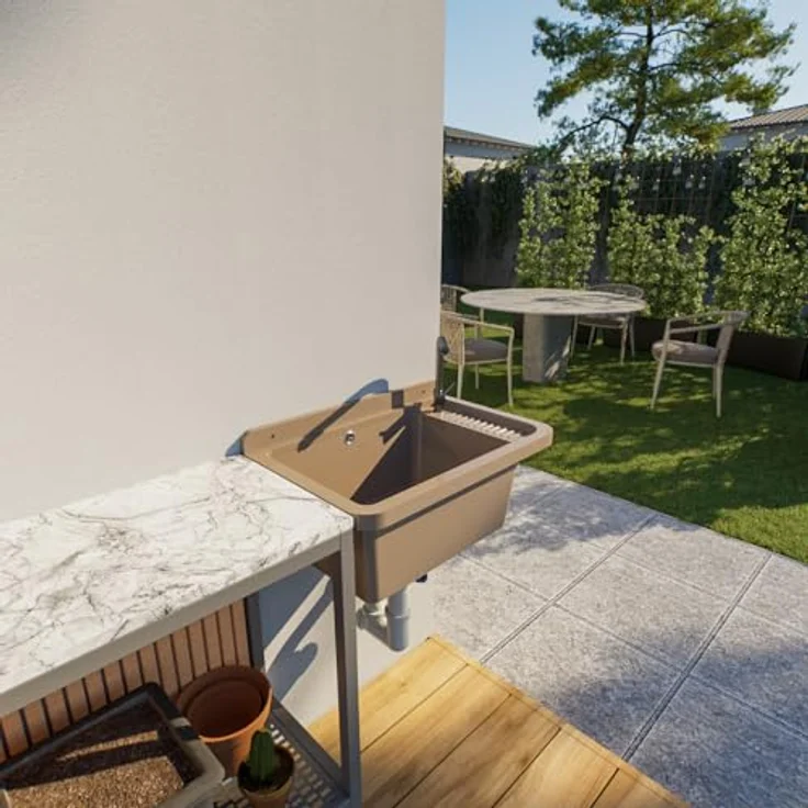 QLS Küchenspüle CELIA, Kunststoff-Spülbecken, 59x38 cm, für Garten Garage Werkstatt, robust und leicht zu reinigen - Preisvergleich – Bild 5