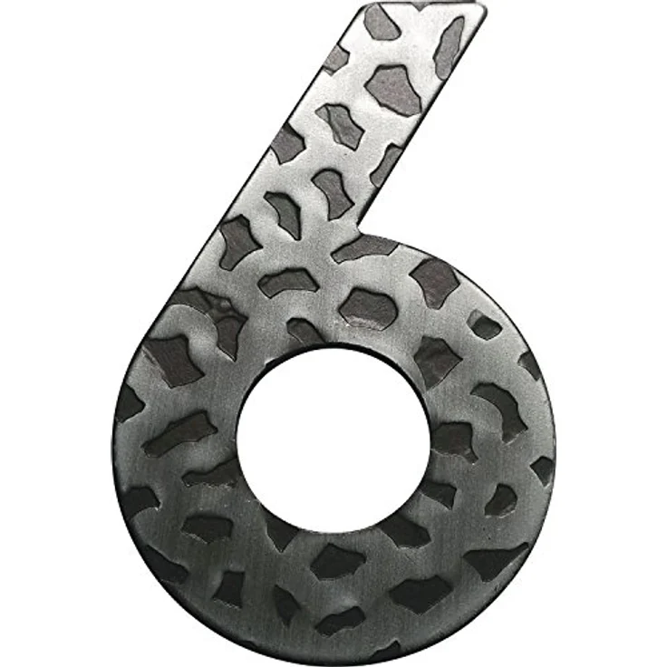 Schösswender Hausnummer Ziffer "6", Schmiedeeisen antik, Höhe: 120 mm, schwarz verzinkt, inkl. Schrauben und Dübel
