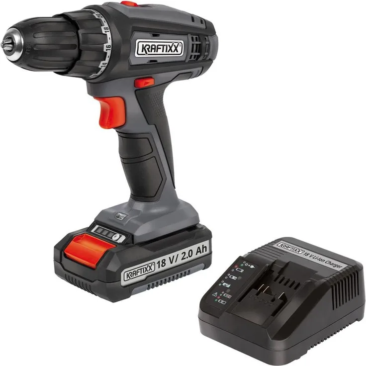 KRAFTIXX® Akku-Bohrschrauber KX-AS 18 Li Kit, 18 V, 1500 U/min, 2-Gang-Getriebe, 21 Drehmomentstufen, inkl. 2,0 Ah Akku, Power X-Change kompatibel