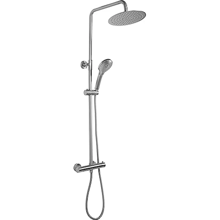Rea Duschsystem VINCENT NICKEL BRUSH INOX, Duscharmatur mit 25x25 cm Regendusche, 150 cm Schlauch, Thermostat, gebürstetes Stahl – Bild 3