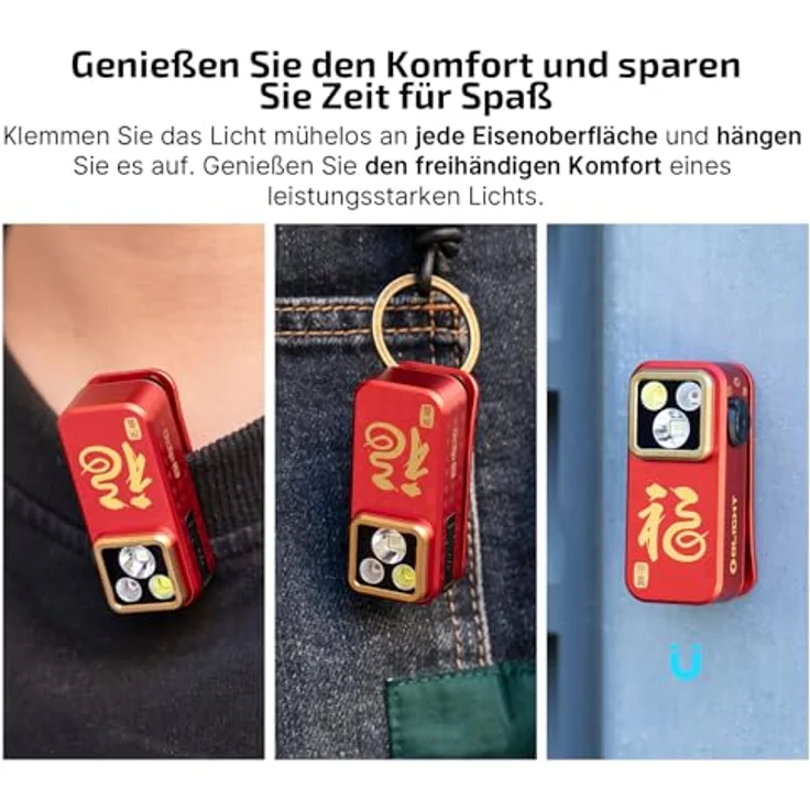 OLIGHT Oclip Pro Mini LED Taschenlampe, 500LM mit Flutlicht, fokussiertem Licht und Rotlicht, USB-C wiederaufladbar, IPX6, kompakt für Läufer und Camping (Fortune Snake) – Bild 4