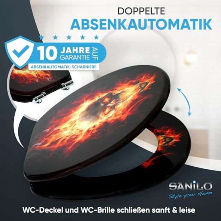 Sanilo WC Sitz Totenkopf in Flammen, Holz mit Absenkautomatik und antibakterieller Oberfläche, 47x37,7 cm – Bild 2