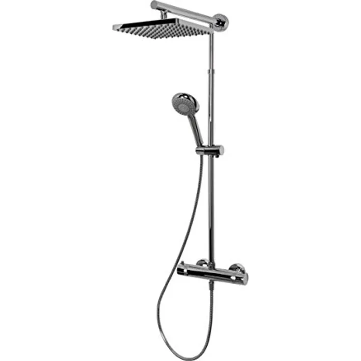 Schulte Duschsystem mit Sicherheits-Thermostat, Kopfbrause eckig, Verchromt, Duschmaster Rain mit Regendusche D9641 02