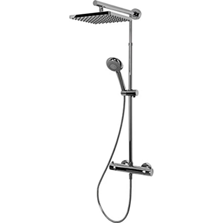 Schulte Duschsystem mit Sicherheits-Thermostat, Kopfbrause eckig, Verchromt, Duschmaster Rain mit Regendusche D9641 02 – Bild 1