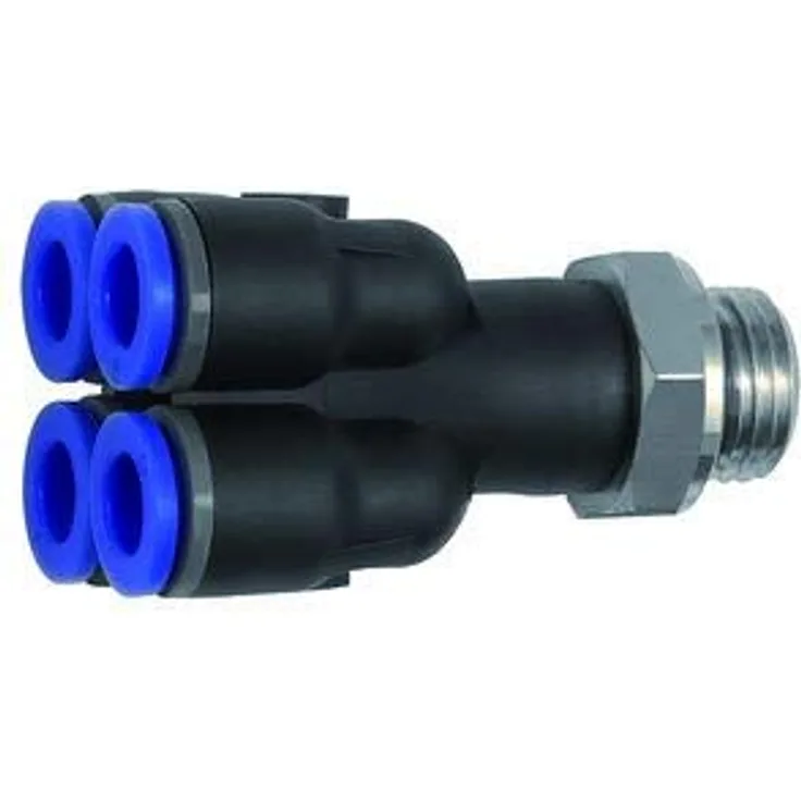 RIEGLER Mehrfachverteiler »Blaue Serie«, 4-fach drehbar, G 1/4 a., für Schlauch-Ø 6 mm, max. 10 bar