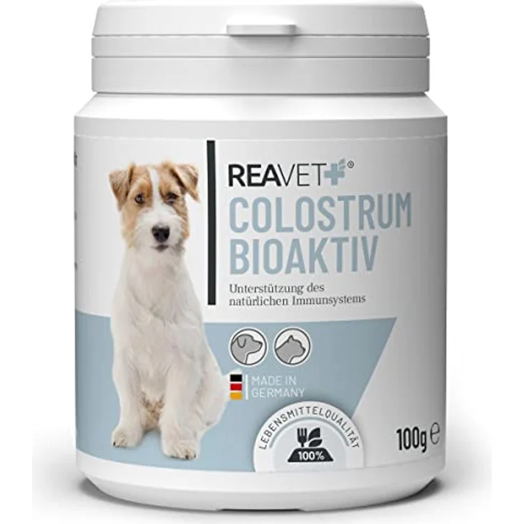 ReaVET Colostrum Pulver für Hund & Katze 100g - Immun Boost mit hohem Immunglobulin Gehalt, Immunsystem stärken, Magen & Darm, Natürliches Kolostrum – Bild 1