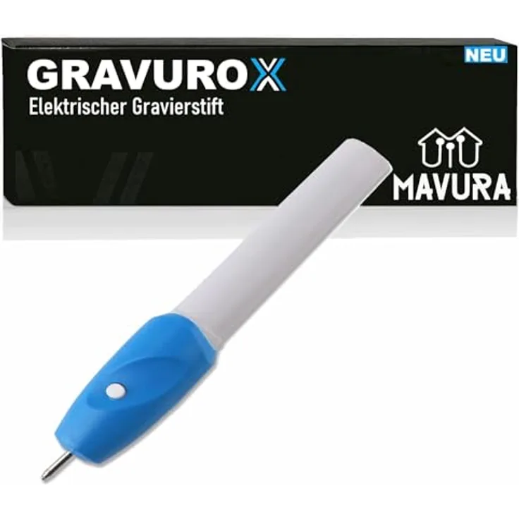 MAVURA GRAVUROX elektrischer Gravierstift, tragbarer Gravurstift für Metall, Kunststoff, Glas, Holz und Leder, kabellos, 17,5 cm