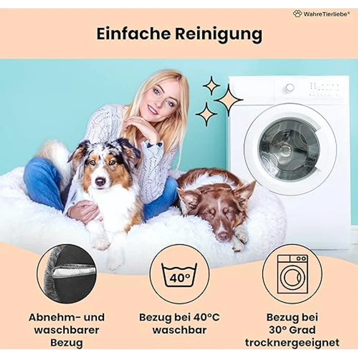 Wahre Tierliebe Hundebett Fluffy [Plus] - Das Original, mit waschbarem Bezug [XXS, 50cm, dunkelgrau] Hundekissen, Hundekorb, Flauschiges Hundebett für große, mittelgroße & kleine Hunde – Bild 5